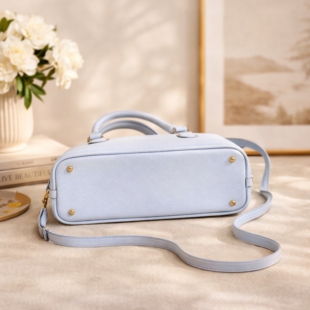 Coach Kelsey Satchel Light Blue Pebble Leather Crossbody Dome Handbag F33909 - Picture 3 of 10